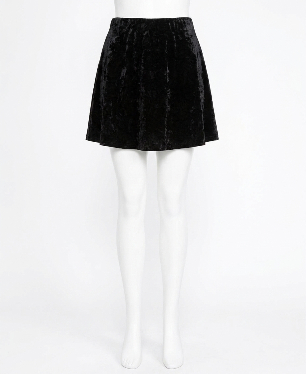 NEW SHE + SKY velvet mini skater skirt in black